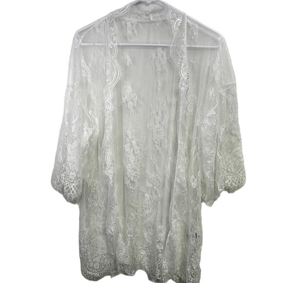 Y2K White Lace Sheer Short Robe Kimono Bridal Coquette Romantic One Size - Picture 1 of 3